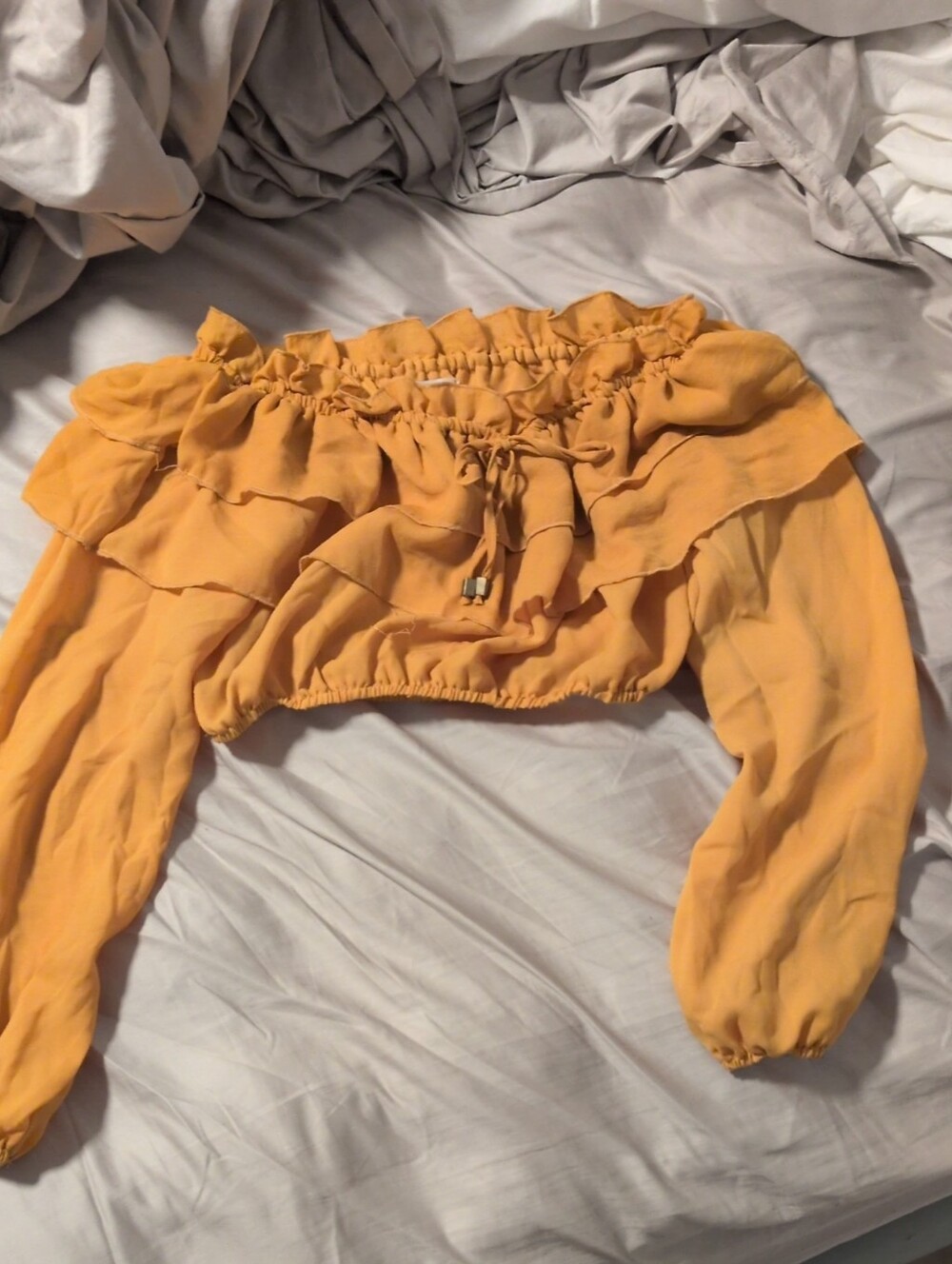 Ally Fashion Mustard Yellow Ruffle Off-Shoulder Crop Top